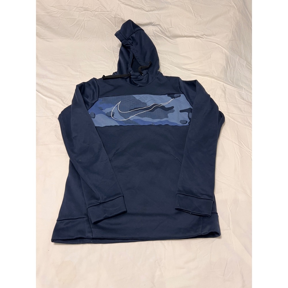 Nike Dri-FIT Mens Small Navy Blue Camo Swoosh Pullover Hoodie Sweatshirt